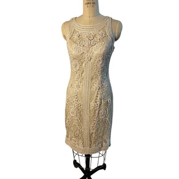 Sue Wong Nocturne Ivory Lace Dress Size 10 EUC Designer - Picture 1 of 8